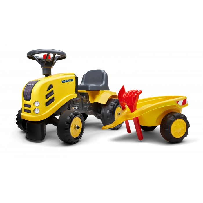 Falk Komatsu Tractor with Trailer, Rake and Shovel, 2 sets of stickers, Ride-on and Push-along +1.5 years FA286C