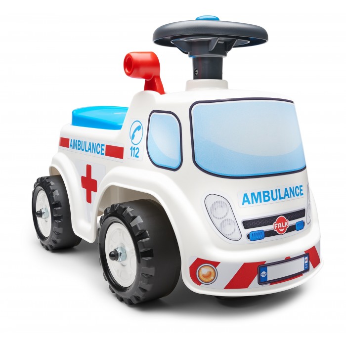 Falk Ambulance Vehicle with opening seat and steering wheel with a horn, Ride-on and Push-along +1.5 years FA701