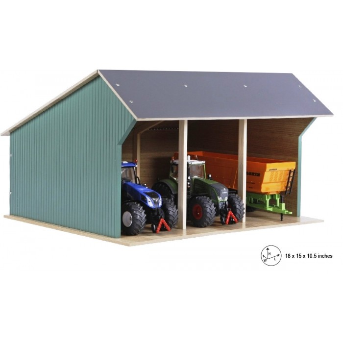 Kids Globe 1:32 Scale Wooden Farm Shed Toy For 3 Tractors - Large Size KG610193