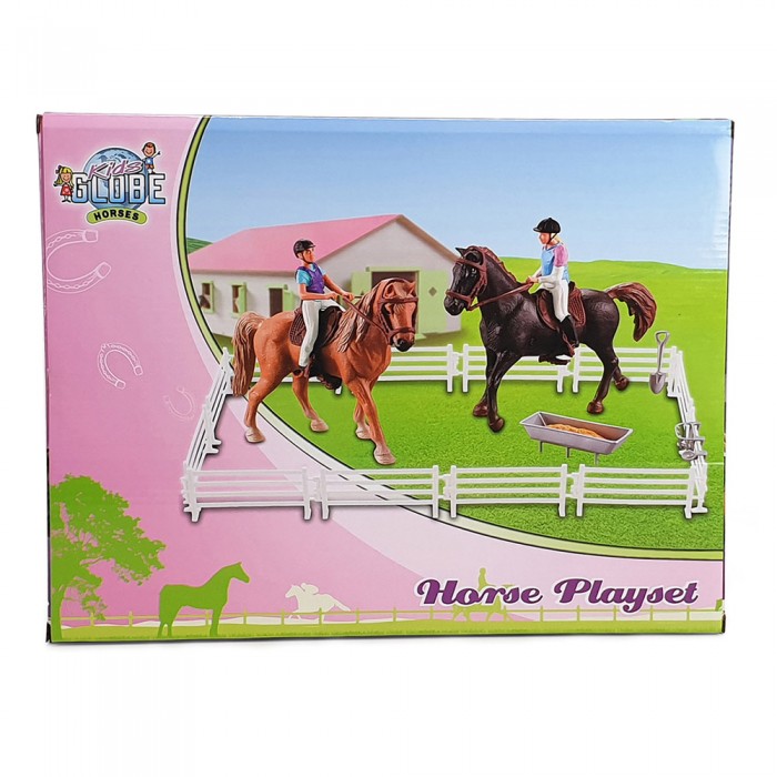 Kids Globe 1:24 Scale 2 Horses with Rider and Accessories Playset KG640072