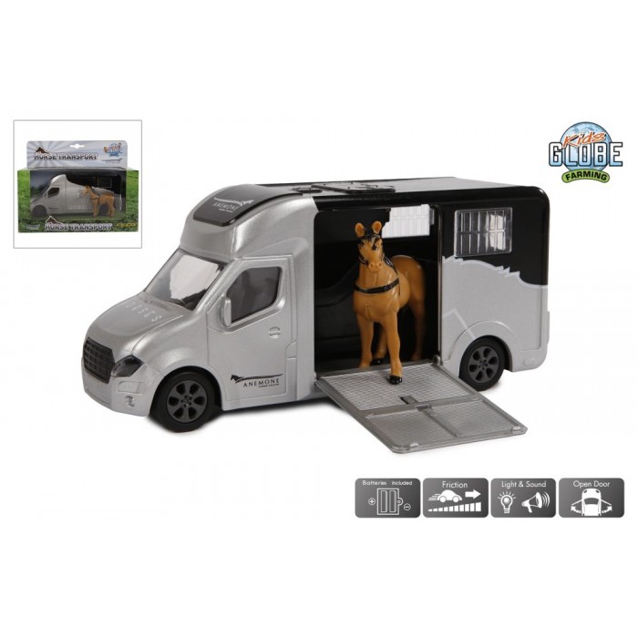 Kids Globe 1:32 Scale Grey Diecast Anemone Horse Truck Toy With One Horse and Horse Sound KG510211