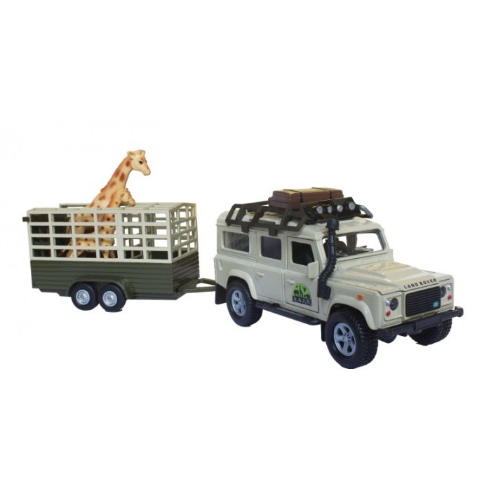 Kids Globe 1:32 Scale Diecast Land Rover Defender with Trailer and Giraffe KG521723