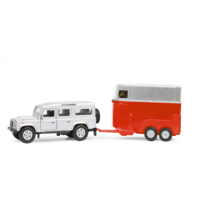 Kids Globe 1:32 Scale Diecast Land Rover Defender with Horse Trailer and 2 Horses KG521712