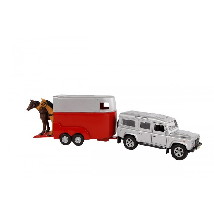 Kids Globe 1:32 Scale Diecast Land Rover Defender with Horse Trailer and 2 Horses KG521712