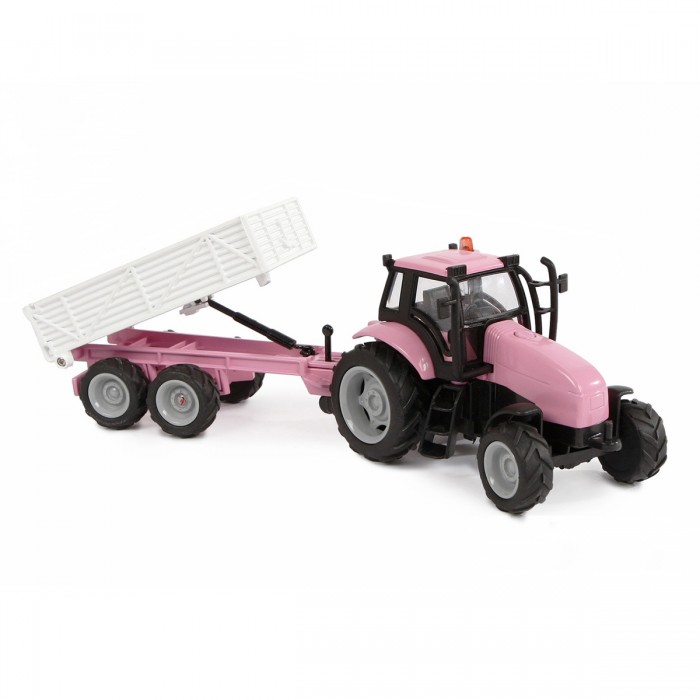 Kids Globe 1:32 Scale Pink Diecast Tractor Toy With Trailer - Light and Sound KG510241