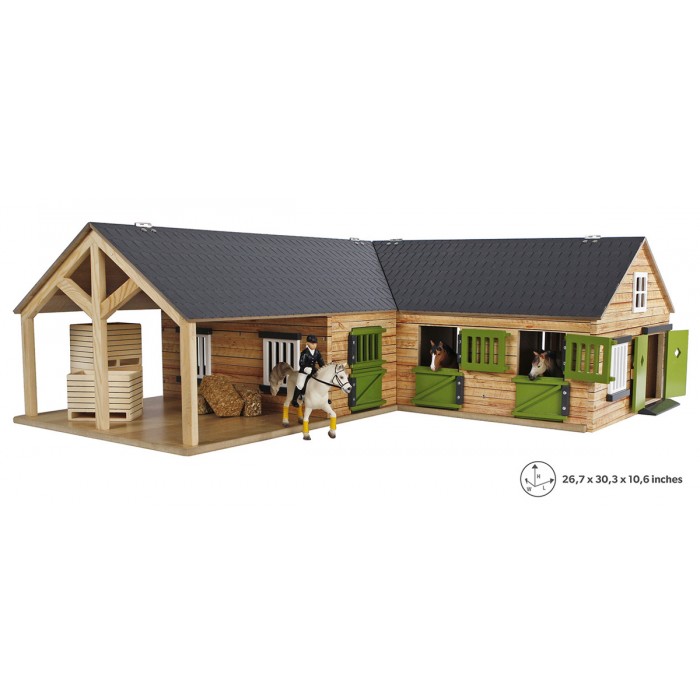Kids Globe 1:24 Scale Wooden Horse stable Toy with 4 Stalls - Grooming Stall and Storage KG610211