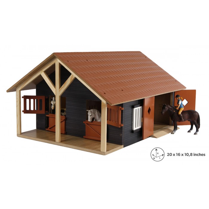 Kids Globe 1:24 Scale Wooden Horse Stable Toy with 2 Stalls - and Workshop KG610167