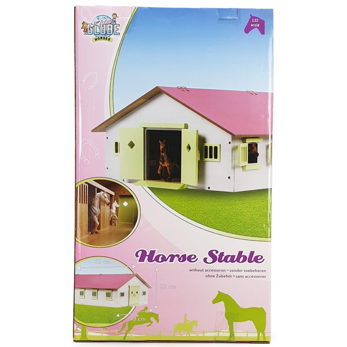 Kids Globe 1:32 Scale Wooden Horse Stable Toy with 9 Stalls Pink-White-Light Green KG610188