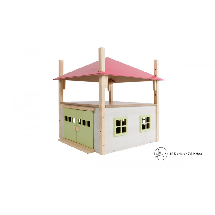 Kids Globe 1:32 Scale Wooden Hay Barn Toy with Loft and Adjustable Roof Pink-White-Light Green KG610085