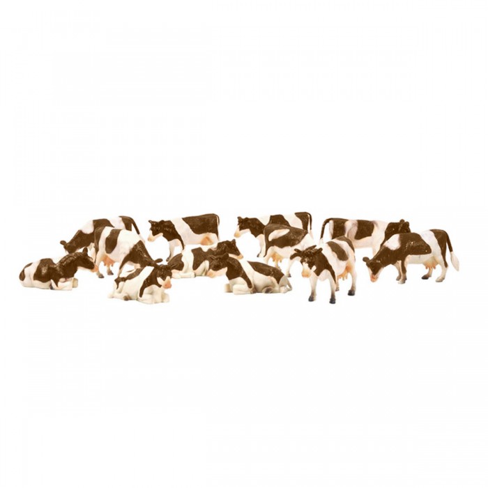 Kids Globe 1:32 Scale 12 Piece Standing-Laying down Brown and White Cow Set KG571968