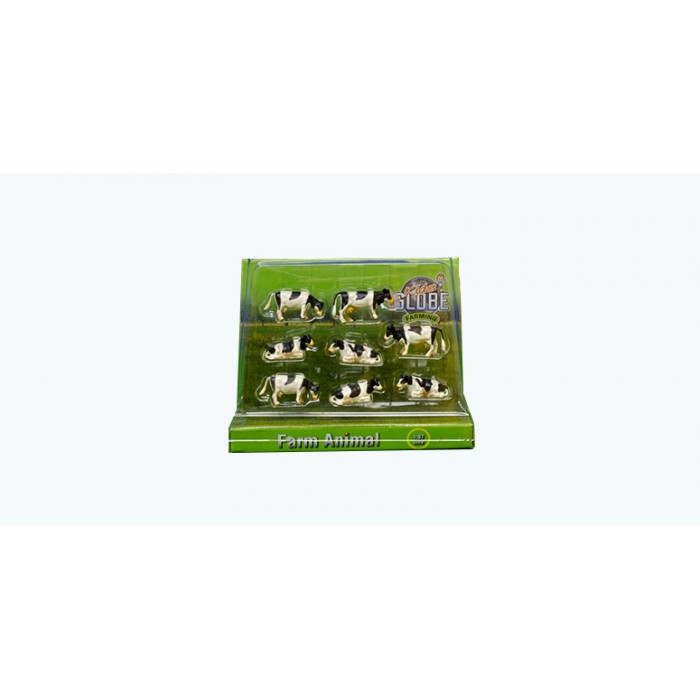 Kids Globe 1:87 Scale 8 Piece Standing-Laying down Black and White Cow Set KG571878
