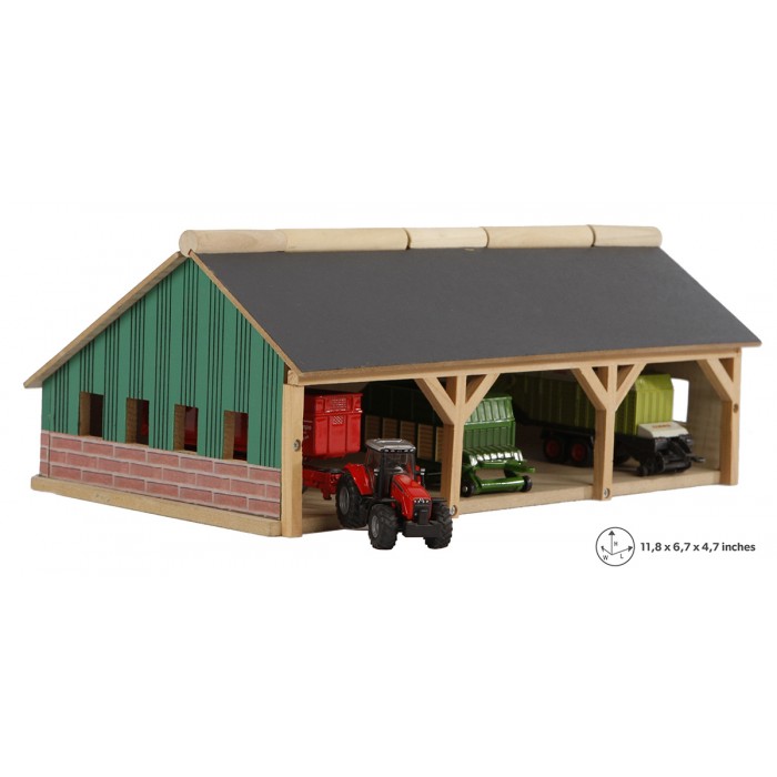 Kids Globe 1:87 Scale Wooden Farm shed Toy For 3 Tractors KG610491