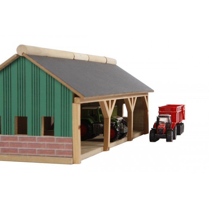 Kids Globe 1:87 Scale Wooden Farm shed Toy For 3 Tractors KG610491