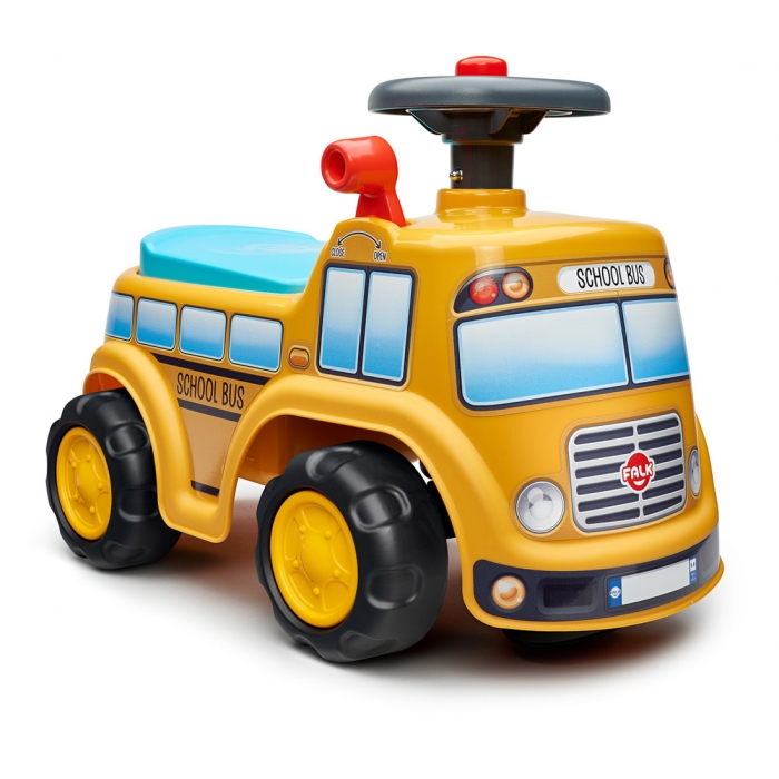 Falk Yellow School Bus, Ride-on and Push-along Vehicle Toy, with Opening Seat, and Steering Wheel with Horn, +1 Year FA704