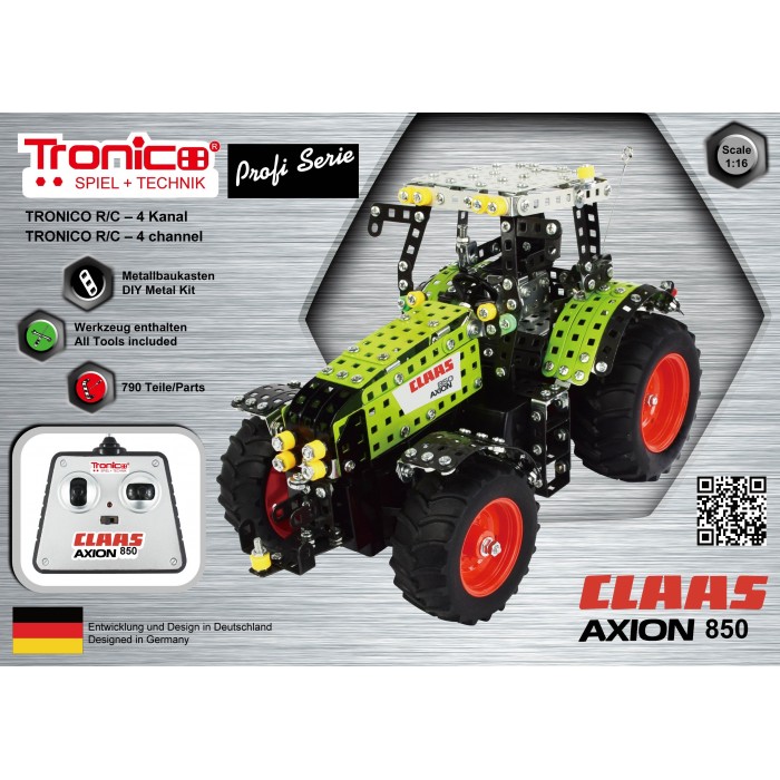 Tronico Profi Series - Radio controlled RC Claas Axion 850 Tractor - 734 Parts Metal Construction set T10058