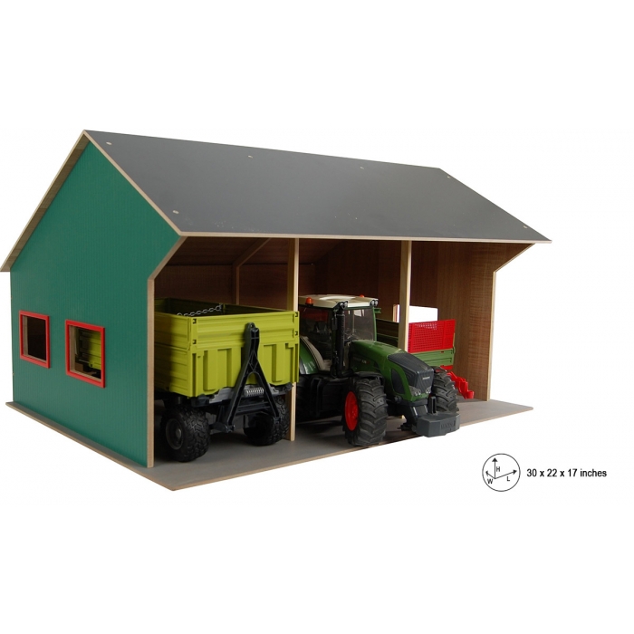 Kids Globe 1:16 Scale Wooden Farm Shed Toy For 3 Vehicles KG610260