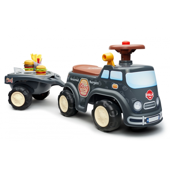 Falk Food Truck Ride-on and Push-along Vehicle Toy, with Barbecue Trailer and Chief cook accessories, +1 year FA707C