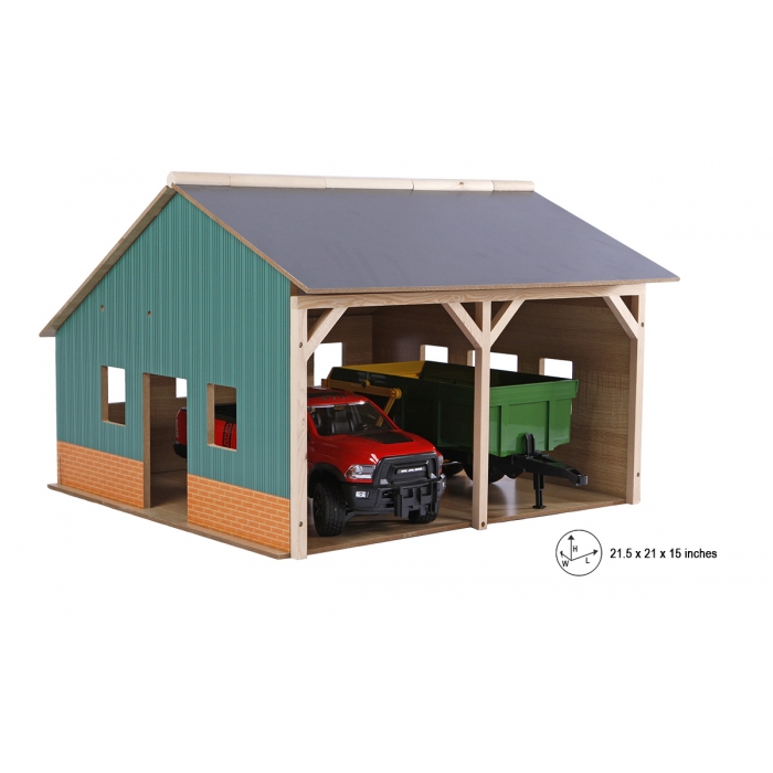 Kids Globe 1:16 scale Wooden Farm Shed Toy For 2 Tractors KG610338