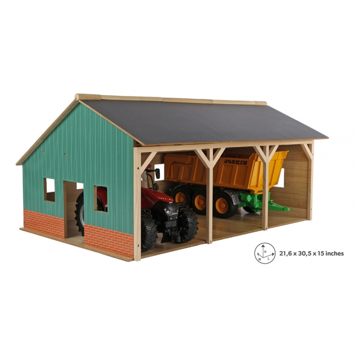 Kids Globe 1:16 scale Wooden Farm shed Toy For 3 Tractors With Hayloft KG610340