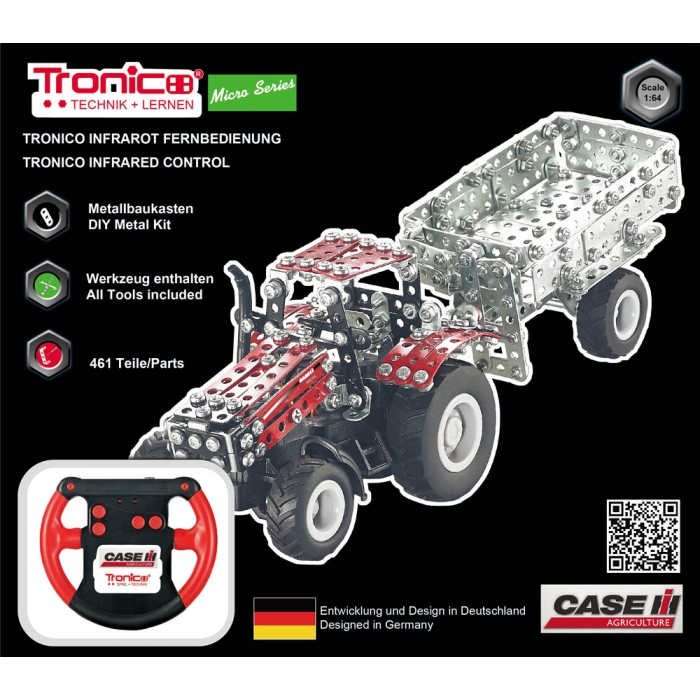 Tronico Micro Series - Case IH Magnum 340 Tractor with Trailer - Infra Red Controlled - 580 Parts Metal Construction set T9581