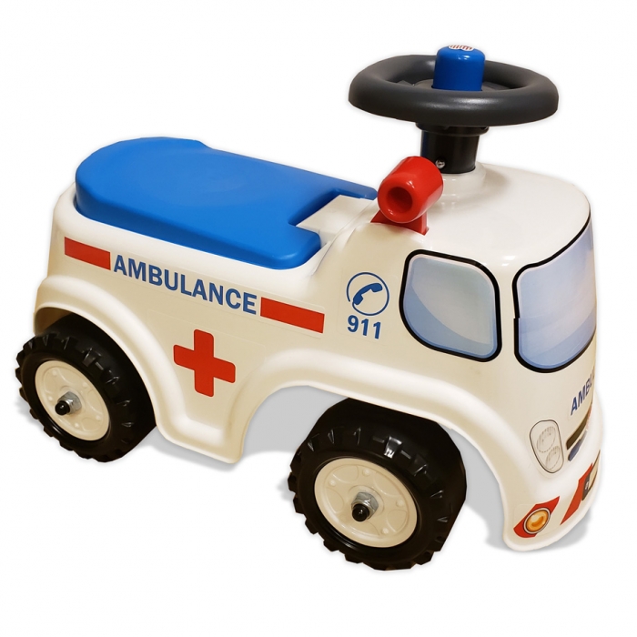 Falk Ambulance Vehicle with Opening Seat and Steering Wheel with a Horn, Ride-on and Push-along +1.5 Years FA701