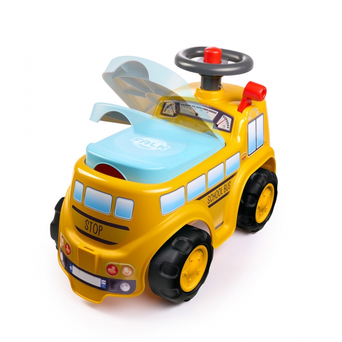 Falk Yellow School Bus, Ride-on and Push-along Vehicle Toy, with Opening Seat, and Steering Wheel with Horn, +1 Year FA704