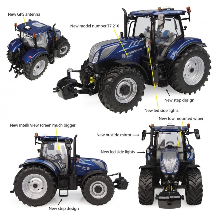 Universal Hobbies 1:32 Scale New Holland T7.210 Blue Power Auto Command Tractor Diecast Replica UH6364