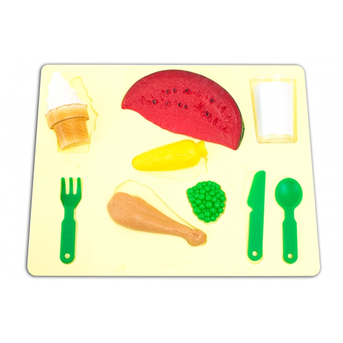 Food Shape Learning Stacker Toy for Toddlers, 3D Dinner Themed with Realistic Food Pieces and Utensils  LAP53199