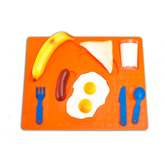 Food Shape Learning Stacker Toy for Toddlers, 3D Breakfast Themed with Realistic Food Pieces and Utensils LAP53197