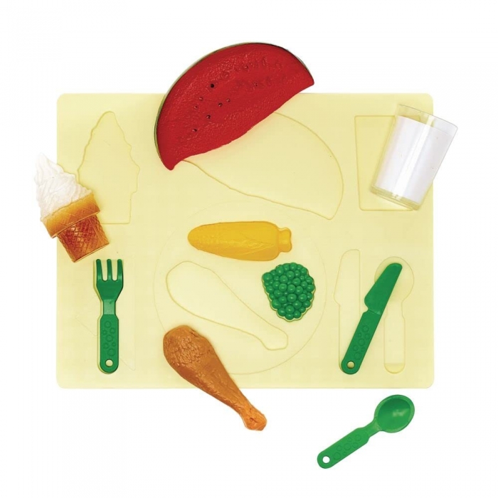 Food Shape Learning Stacker Toy for Toddlers, 3D Dinner Themed with Realistic Food Pieces and Utensils  LAP53199