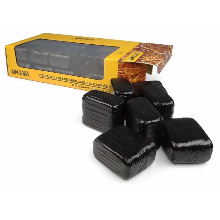 Universal Hobbies 1:32 Scale Pack of 20 Black Square Silage Bales UH6882