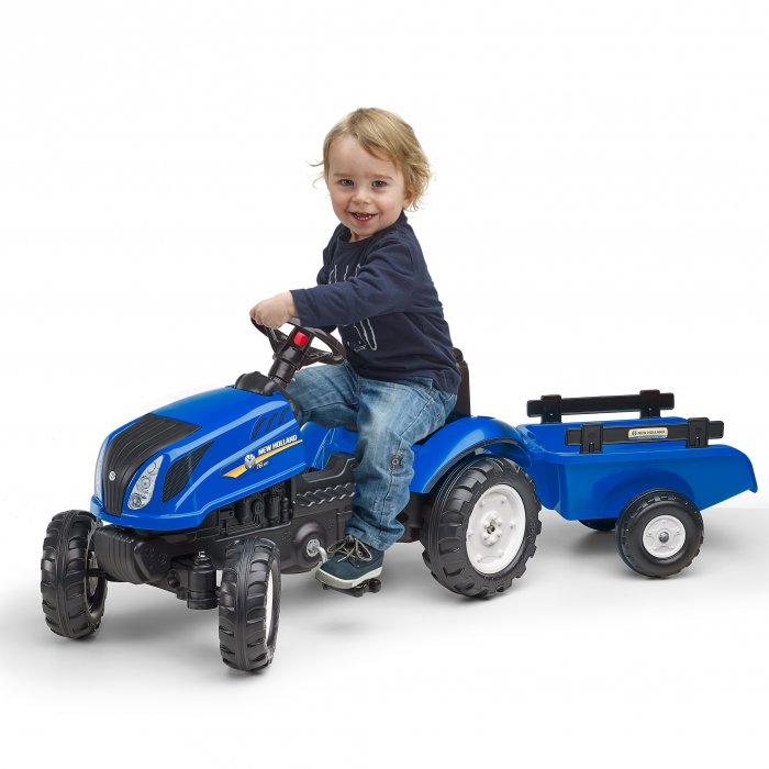 Falk New Holland T6 Pedal Tractor with Trailer and Opening Bonnet, Ride-on + 2 Years FA3080AB