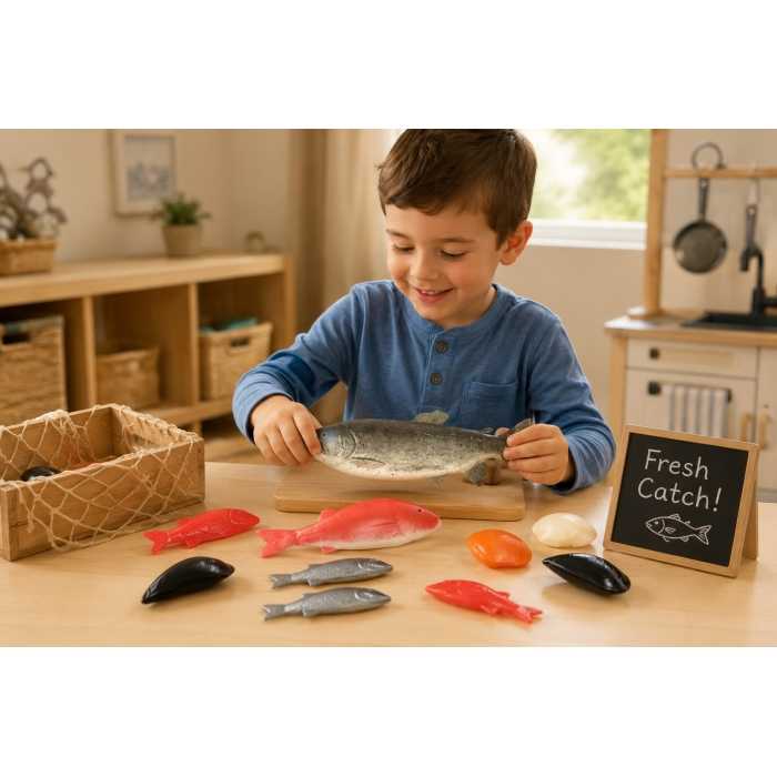 LAP Bag of 12 assorted Life-sized Fish Play Food Set Toy for Ages 2+ LAP40070